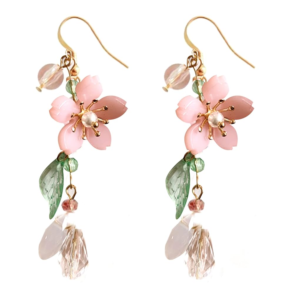 ZIBUYU® Women Earrings, Dangle Earrings for Women Pink Peach Blossom Tassel Earrings Drop Earrings Swing Earrings, 2.76 inch, Hypoallergenic Alloy