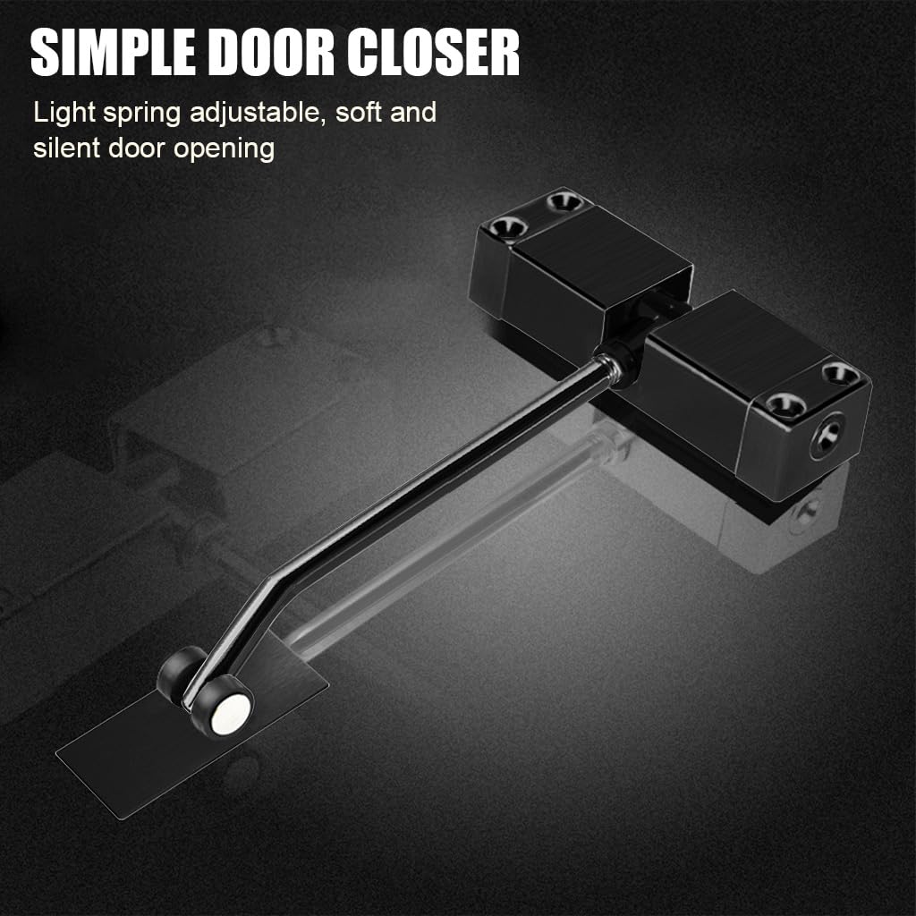 HASTHIP® Door Closer Automatic Aluminum Alloy Safety Spring Door Closer, Adjustable Closing Door Hinge Quiet Door Closer for Wooden Door, Metal Door, Security Door, Weight Up to 30 Kgs (Black)