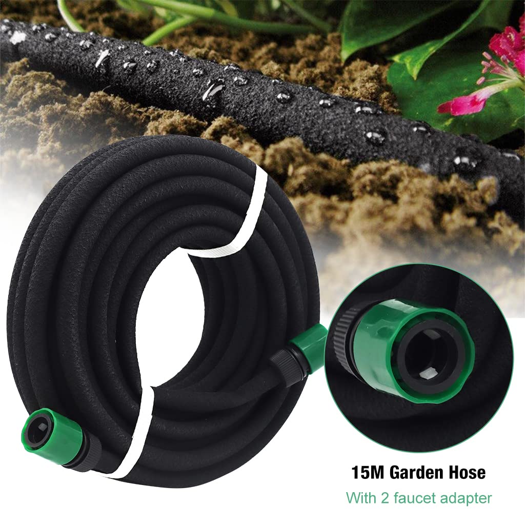 HASTHIP 15m Soaker Hose for Garden Home with 2 Pcs 1/2 Inch Hose Quick Connectors and Reinforced fittings, Heavy Duty Rubber Weeper Hose, Saves 70% Water