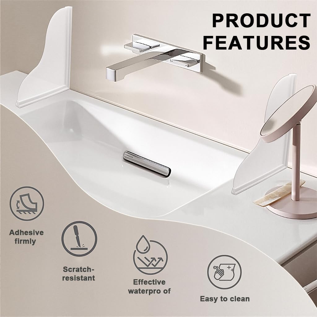 HASTHIP Shower Splash Guard Kit for Bathtub Corners with Self Adhesive Design 9.1×7.1 in White