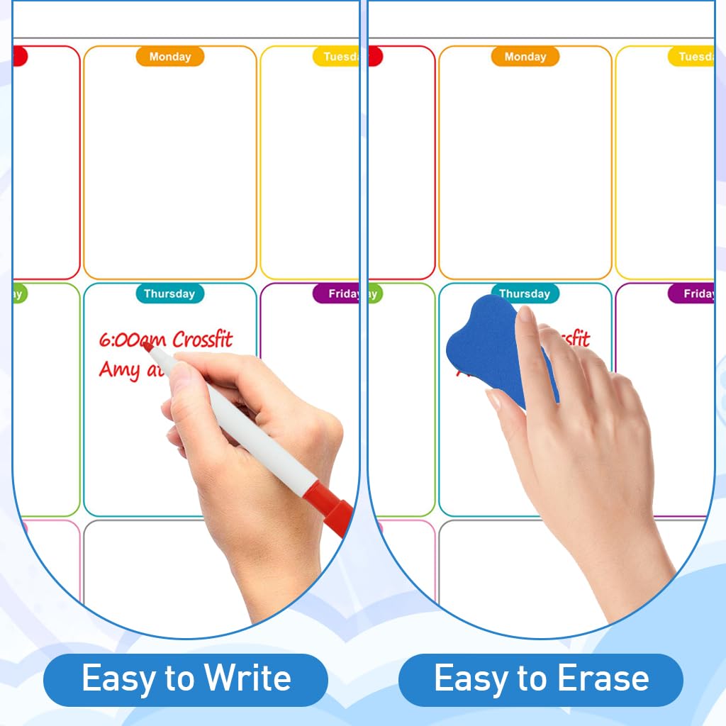 ZIBUYU Weekly Planner Magnetic Board for Fridge with Strong Magnetic Backing 29.7x42cm | Includes Marker Pens and Sponge Eraser