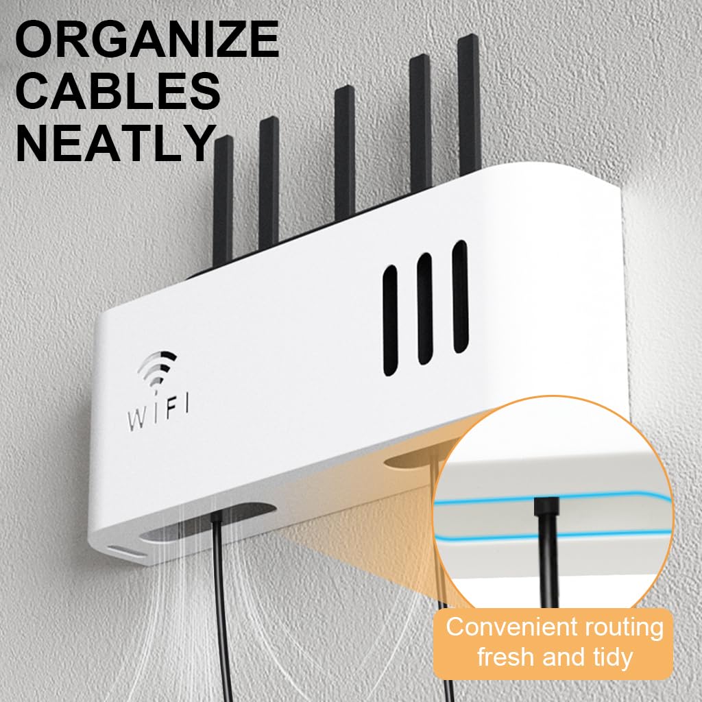 Supvox Wall Shelf for WiFi Router with Slotted Cable Organizer 12.2x2.17x4.33 in | ABS Mount