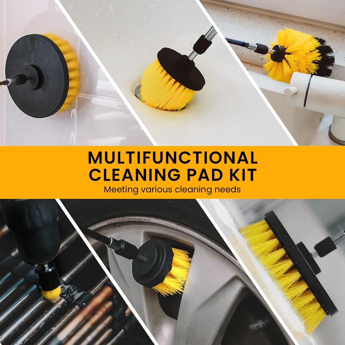 STHIRA Drill Brush Attachments Set with 11 Pcs for Power Drill Cleaning | Flat Hard Bristle Brushes and Scrub Pads