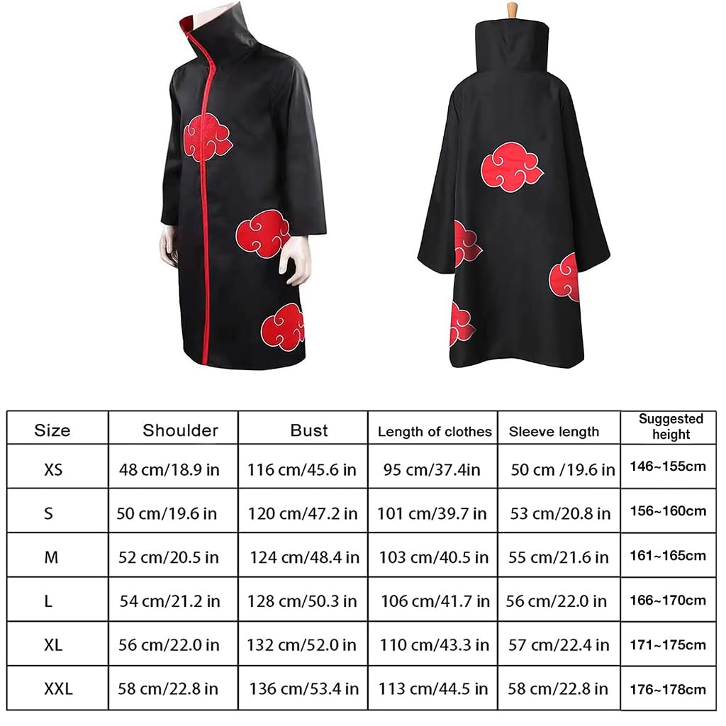 PATPAT® Akatsuki Cloak 4Pcs Set, Anime Cosplay Costumes for Women Men with Headband Necklace Ring for Halloween Cosplay Party - Size XL