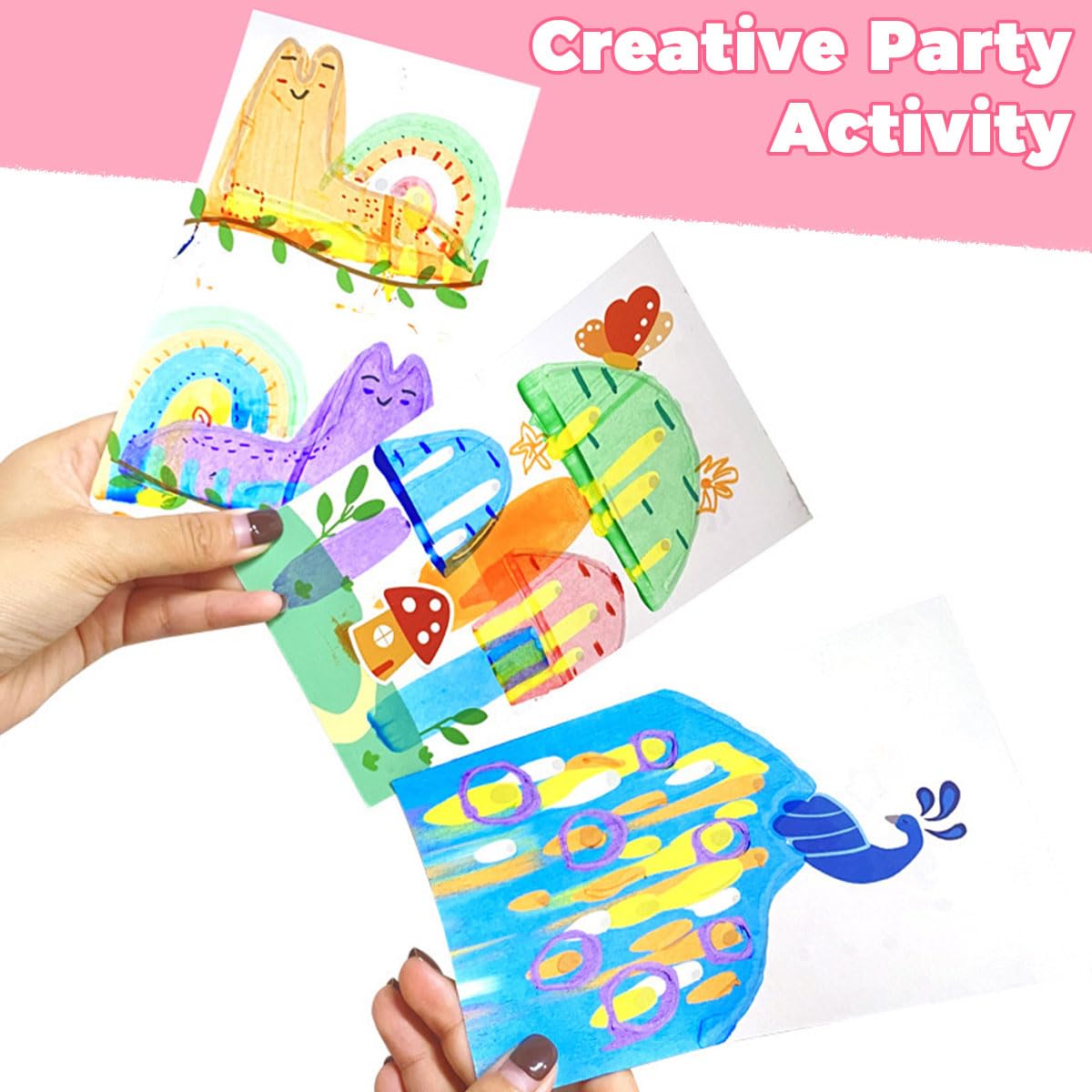 PATPAT DIY Rainbow Scratch Paint Art Kit for Party Fun with 20 Sheets and Dot Squeegee | Includes Stickers and Postcard Backs