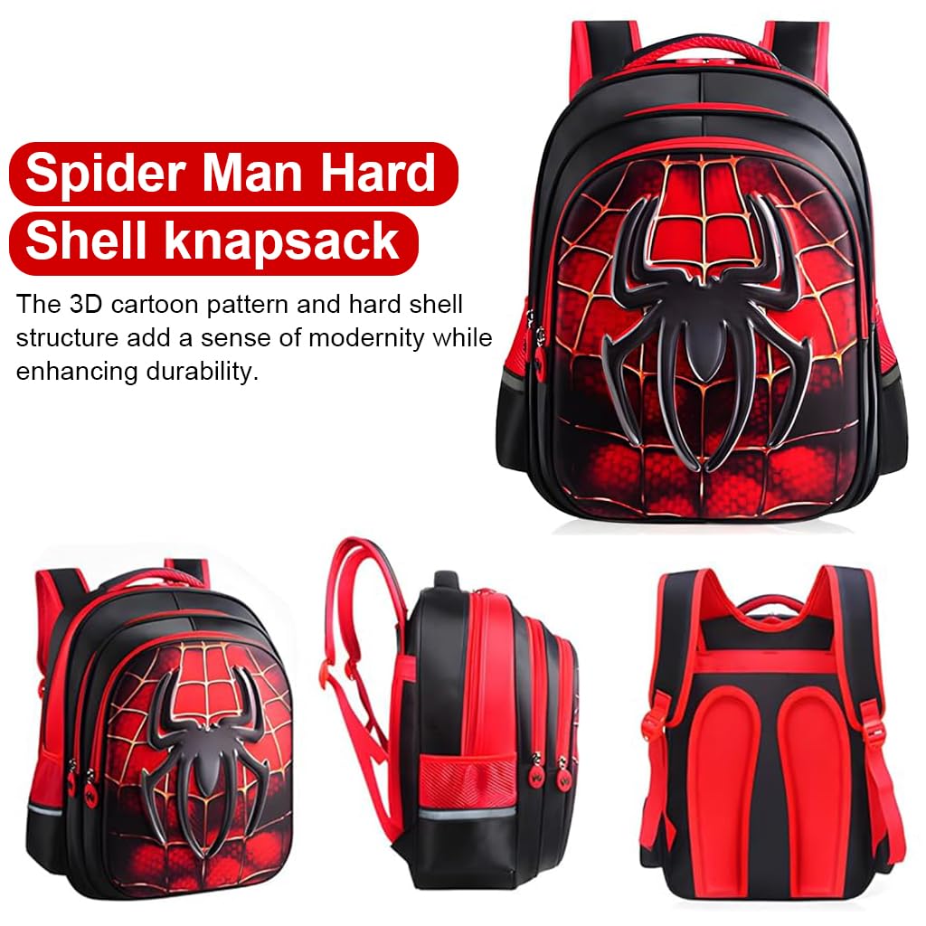 PALAY® School Kids Backpack 3D Cartoon Spider Print Hard Shell Backpack Lightweight School Backpack Padded Shoulder Strap And Lift Handle Waterproof School Backpack School Gift for Kids 6-10 Years Old