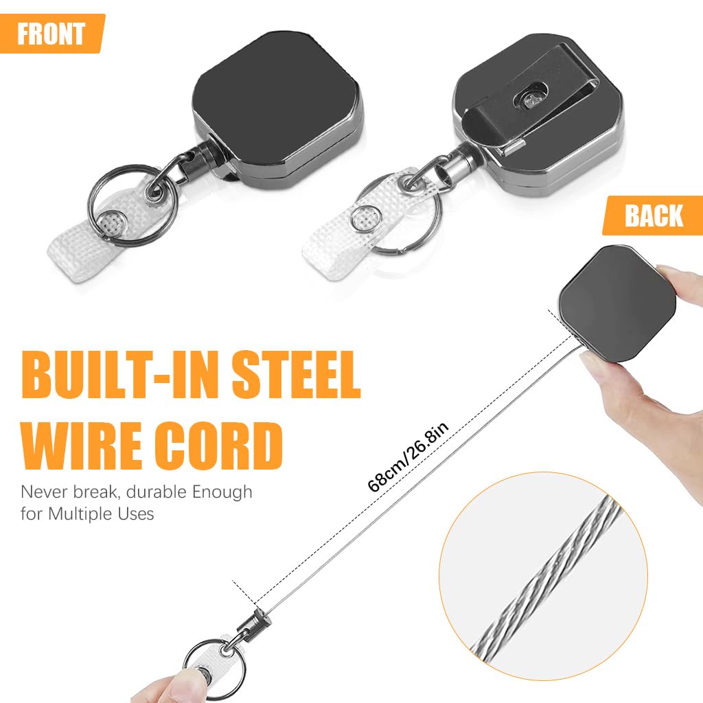 ZORBES Retractable ID Card Holder for Keys and Badges with 26.7 in Steel Wire Reel | Zinc Alloy Carabiner Keychain 3 PCS