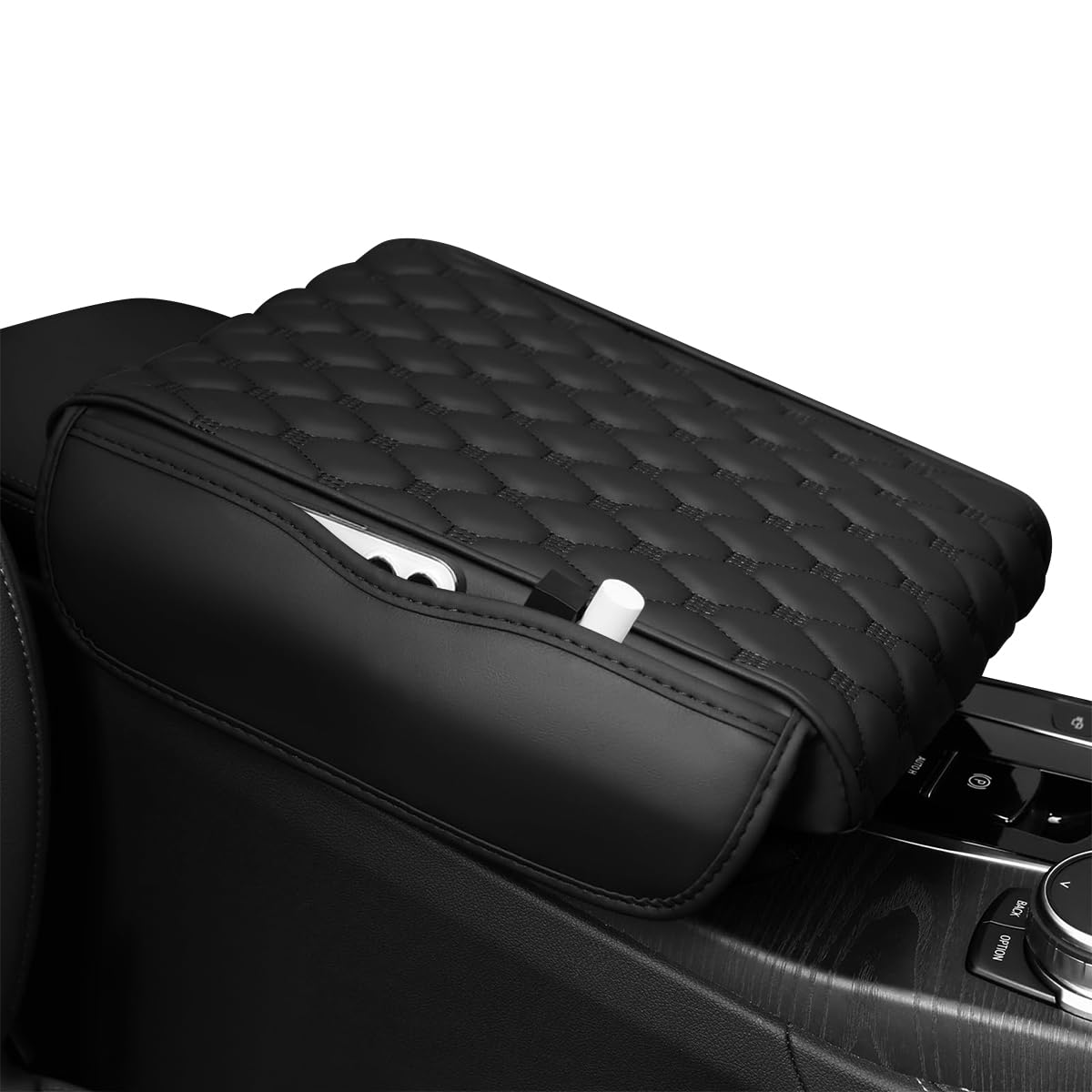 STHIRA Universal Armrest for Car with Side Storage Pouch featuring Ergonomic Cushion 31x16x5cm | PU Leather Comfort Support