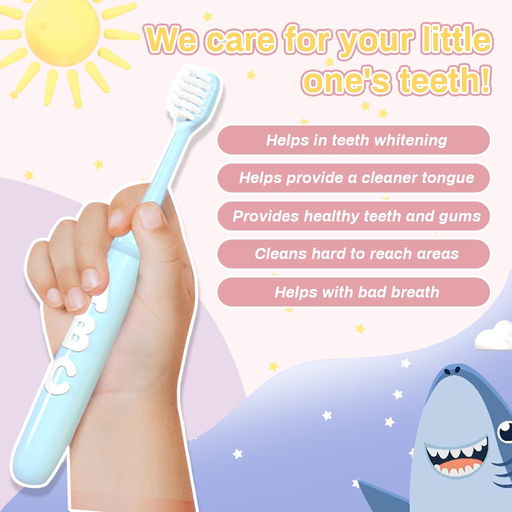 HANNEA Kids Toothbrush for Gentle Cleaning featuring Ultra Soft Bristles and Rubberized ABC Handle | 10pcs Colorful Set for Boys and Girls 6–12 Years