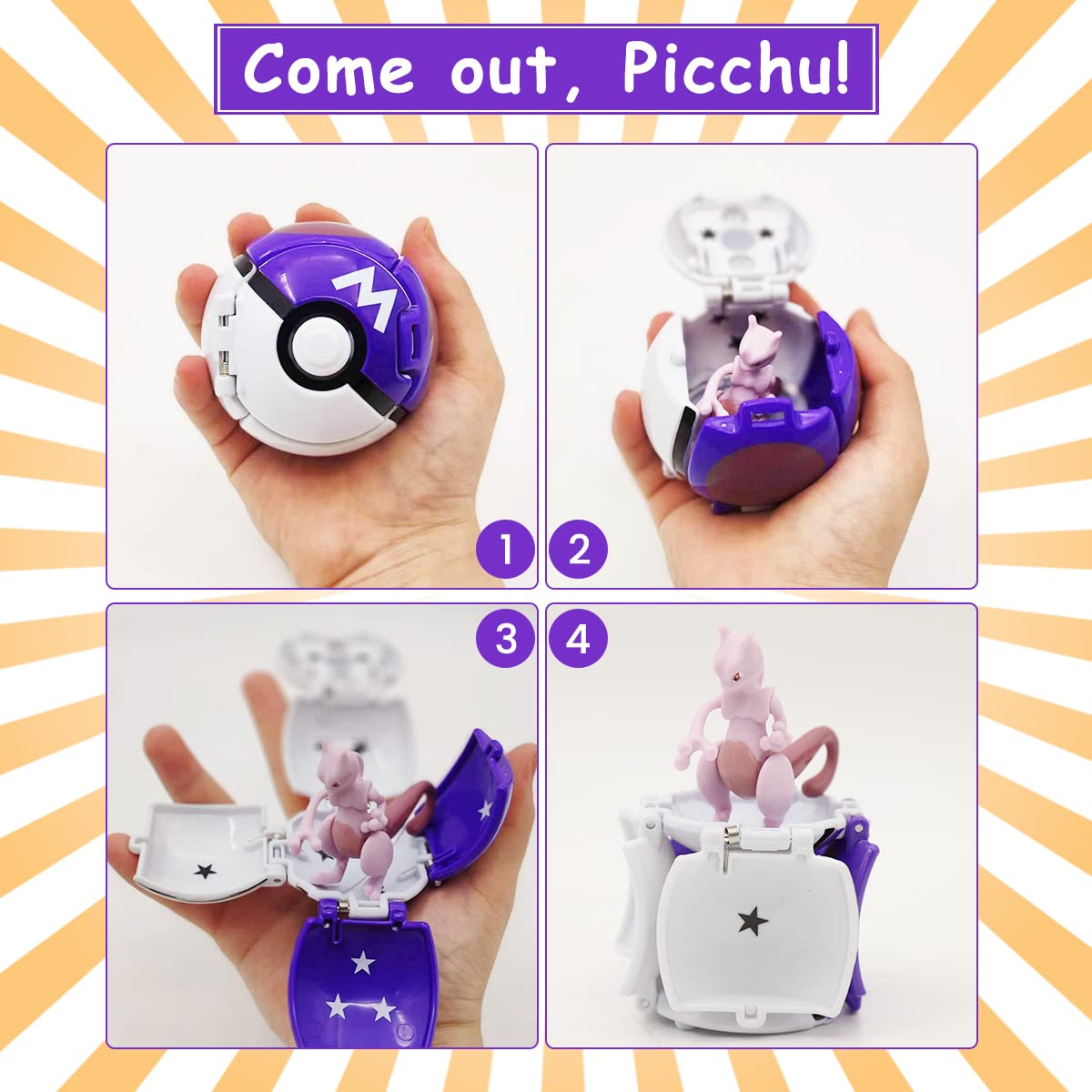 PATPAT® Poke-mon Toy Mewtwo Figures with Poke-mon Ball Toy Figures Poke-mon Charizard Figures Toy Desk Decoration Birthday Gift Children's Day Gift Toy for Kids (Mewtwo)