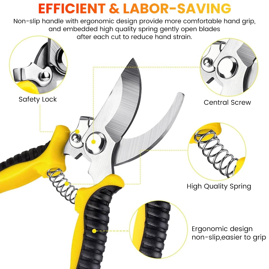 Supvox Gardening Scissor Set for Home Garden with 3Pcs 20cm Stainless Steel Shears | Plant Pruning Tools