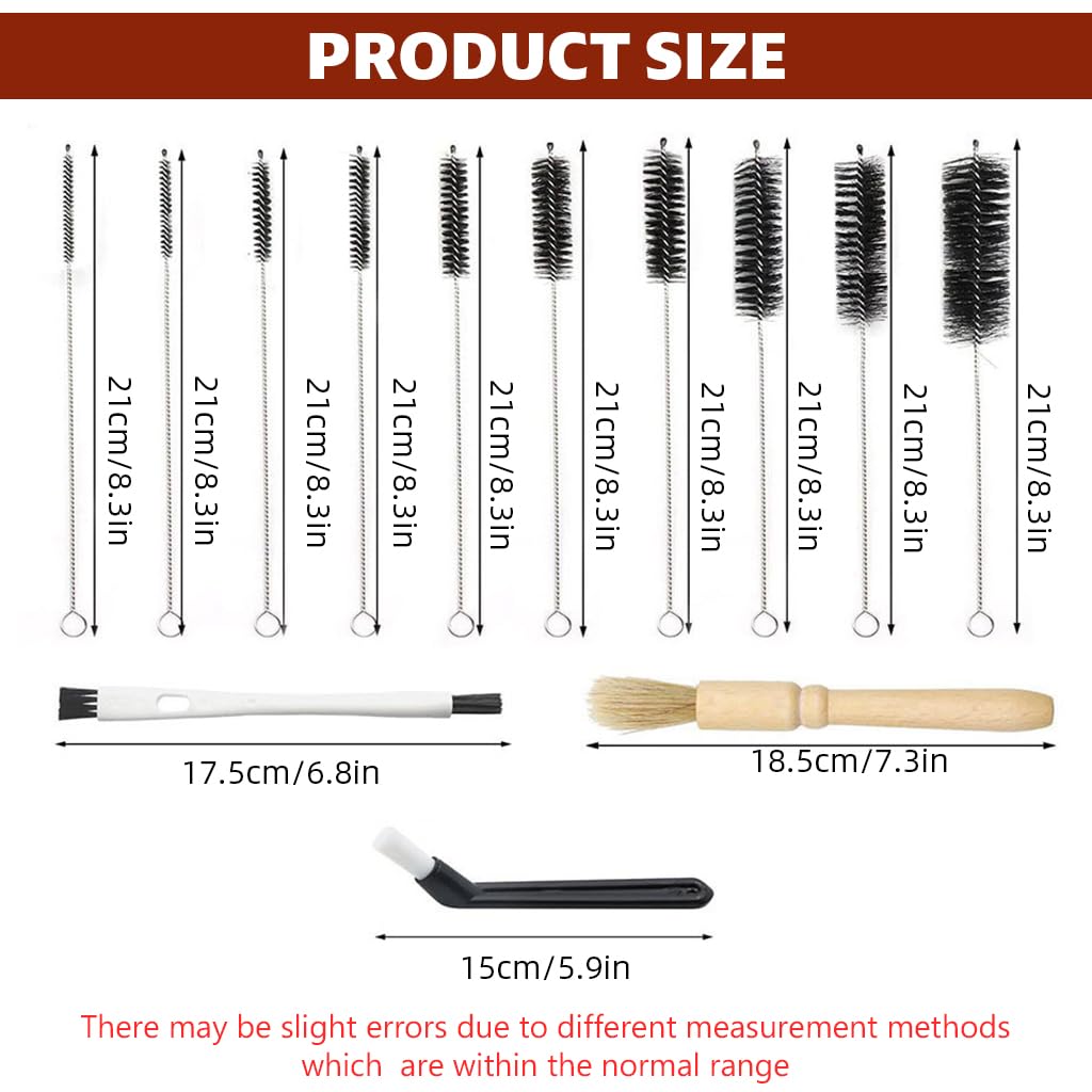 Supvox Coffee Maker Cleaning Brush Set for Coffee Machines with Dual End Brush & Wooden Handle | 13 Pcs Multi Sized Straw and Gap Brushes