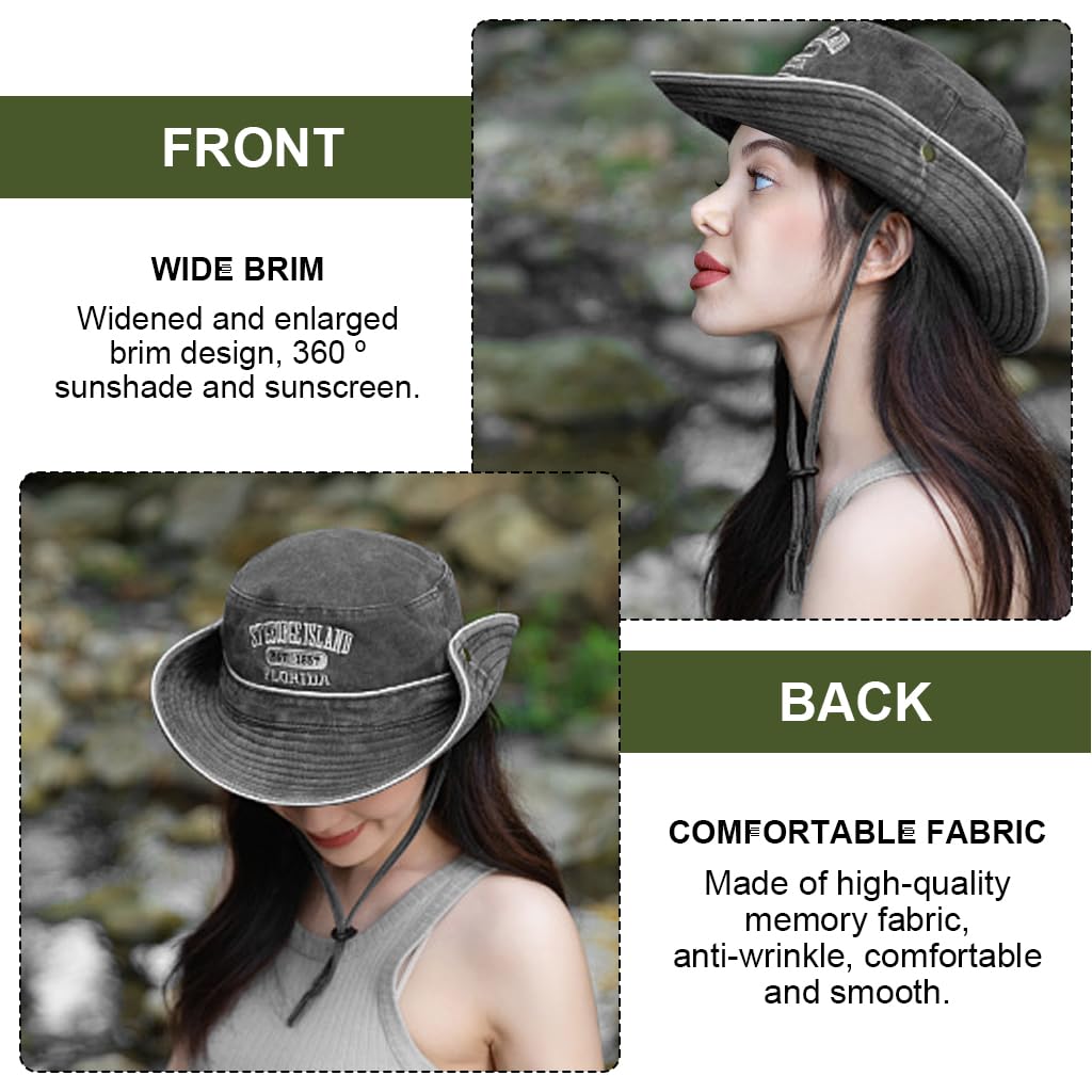 PALAY® Cowboys Bucket Hat for Women and Girls Stylish Breathable Wide Brim Sun Hats for Women Letter Embroidery Beach Hat for Women Summer for Outdoor, Travel, Camping, Picnic Black