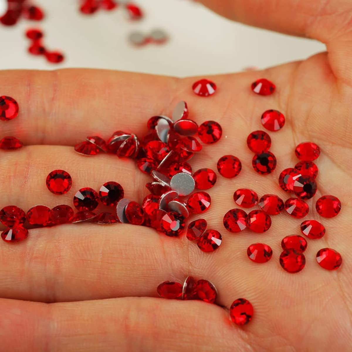 MAYCREATE Rhinestones Nail Art Kit for Manicure with 12 Grid Box featuring Tweezers & Picking Pen | Red Flatback 3D Gems 6 Sizes