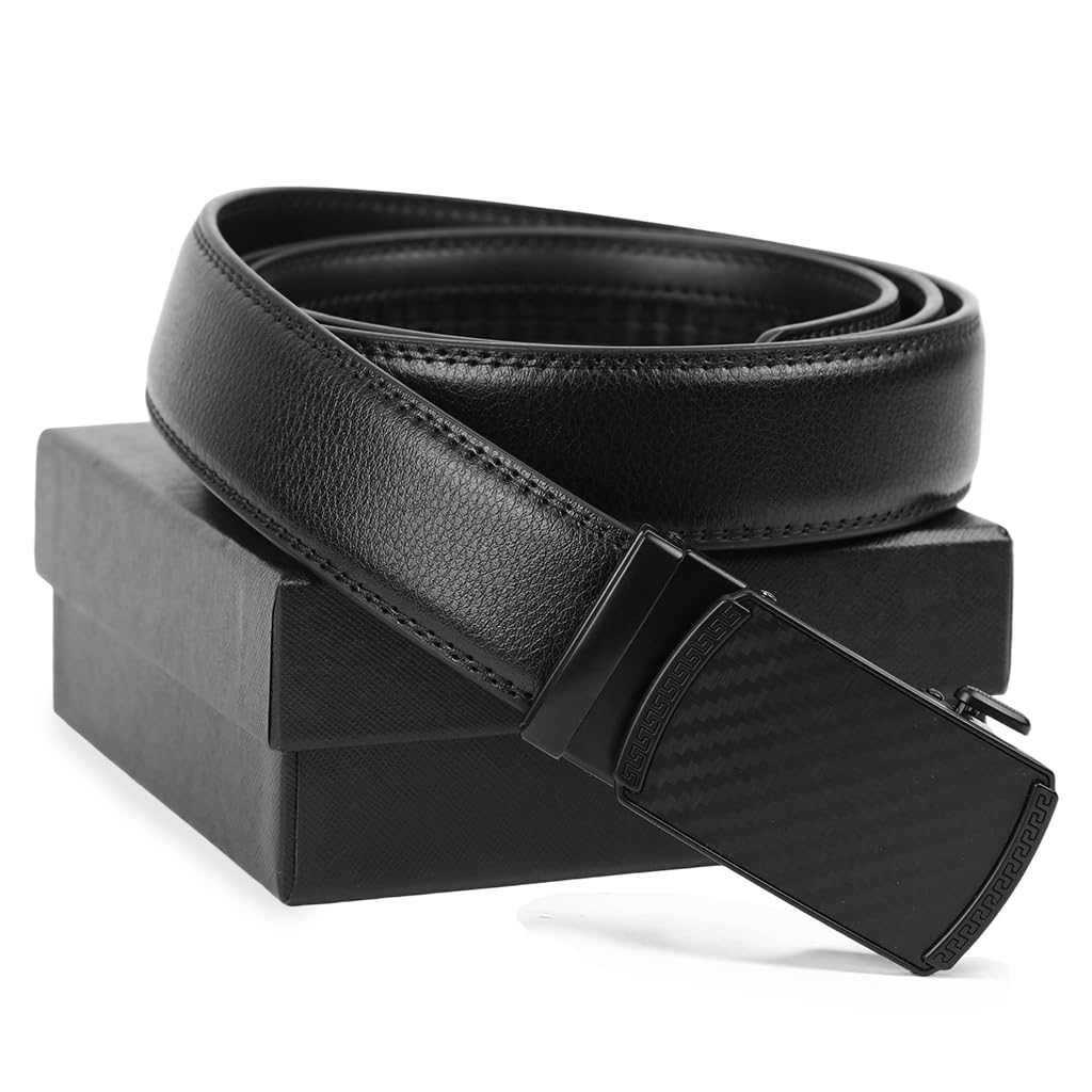 GUSTAVE Leather Belt for Men with Adjustable Metal Buckle 130cm Black | Gift Box Set