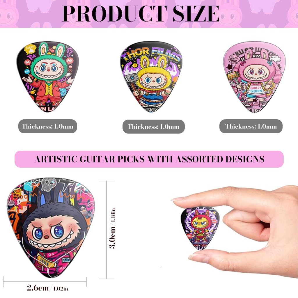 FANCYKU Electric Guitar Picks 12 pcs 1.0 mm featuring Cartoon Comic Design and ABS Material