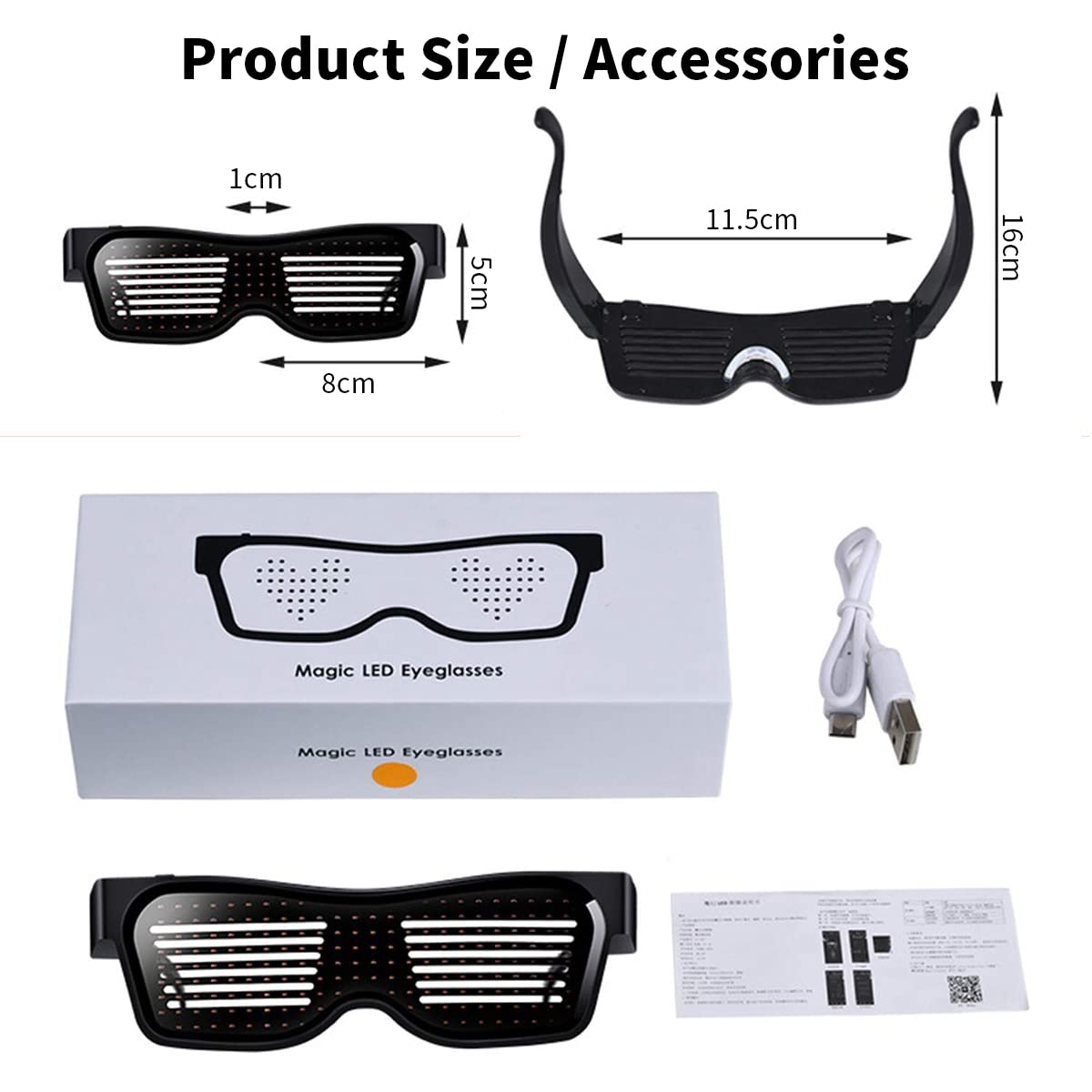 ZORBES LED Glasses for Party Bluetooth Light Glasses for Party APP Control Music Sync Mode LED Display Smart Glasses, USB Rechargeable Party Glasses for Nightclub, Festivals, Raves, Christmas, Birthday