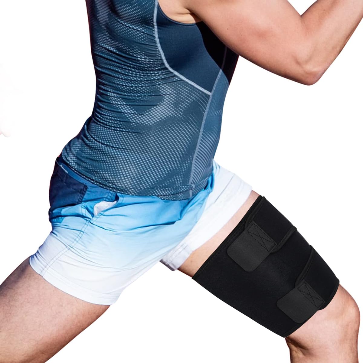 HANNEA Adjustable Thigh Brace Support for Sports Recovery with 64x18cm Fit | Breathable Neoprene Wrap