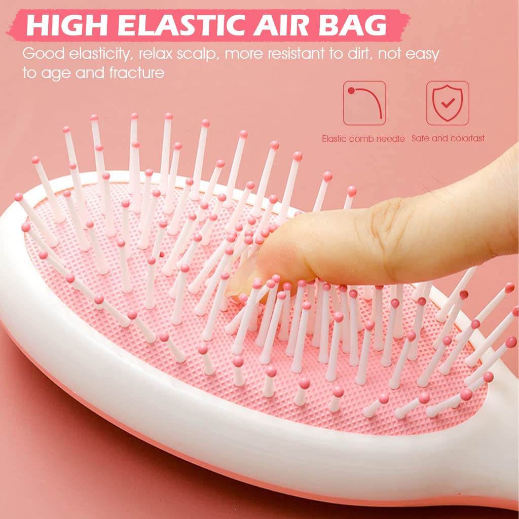 ZIBUYU Hair Brush Comb Set for Detangling and Styling with Ergonomic Handle | Pink 3 Piece Gift Box