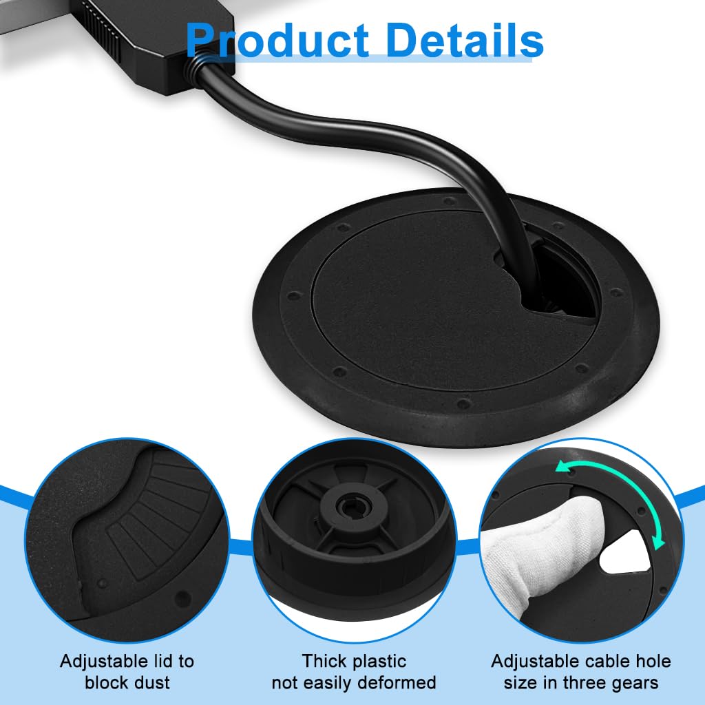 Serplex Desk Grommets for Cable Management featuring Multi Slot Design 2.36 in Black | 4 Pack