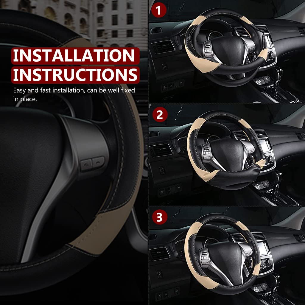 Car Steering Wheel Cover for 14 in Wheels with Anti Slip Grip and Breathable Microfiber Leather | Universal Fit for Most Cars