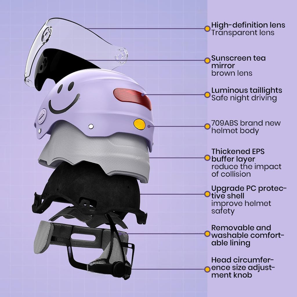 Proberos Adult Electric Bicycle Helmet for Scooter Riding with Detachable Goggle & Ear Muffs | Adjustable 54–65 cm Fit and Red Reflective Safety Sign