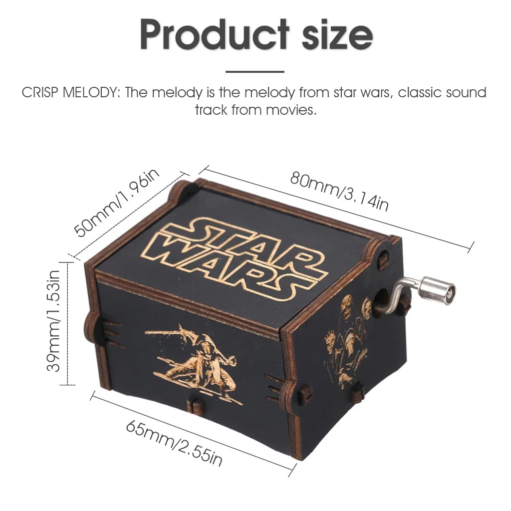 PATPAT® Music Box Star Wars Wooden Hand Crank Unique Musical Boxes Theme Antique Vintage Craft Laser Engraved Gifts for Kids Boyfriend Lover Christmas Valentines Birthday 3 PCS