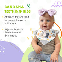 SNOWIE SOFT® Baby Bib Cotton Bandana Bib Adjustable Snap Button Design Teething Bib with Teether Corner Feeding Bib Fashion Print Baby Bib for 6-24 Months