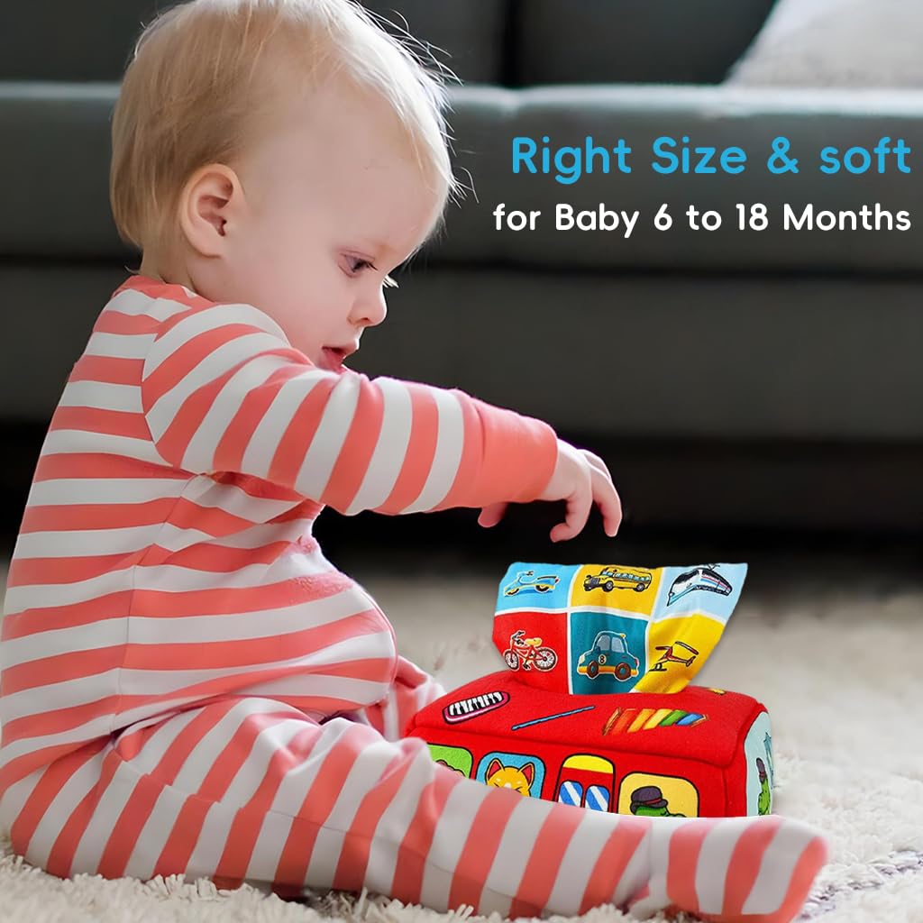 PATPAT Soft Tissue Box Toy for Baby with 8 Sheer and 3 Crinkle Fabrics | Montessori Sensory Play
