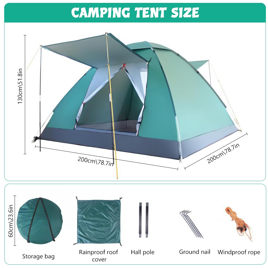 Proberos Camping Tent for Outdoor Trips with 3 Second Pop Up Setup and Dual Doors | 96x78x51 Emerald Green