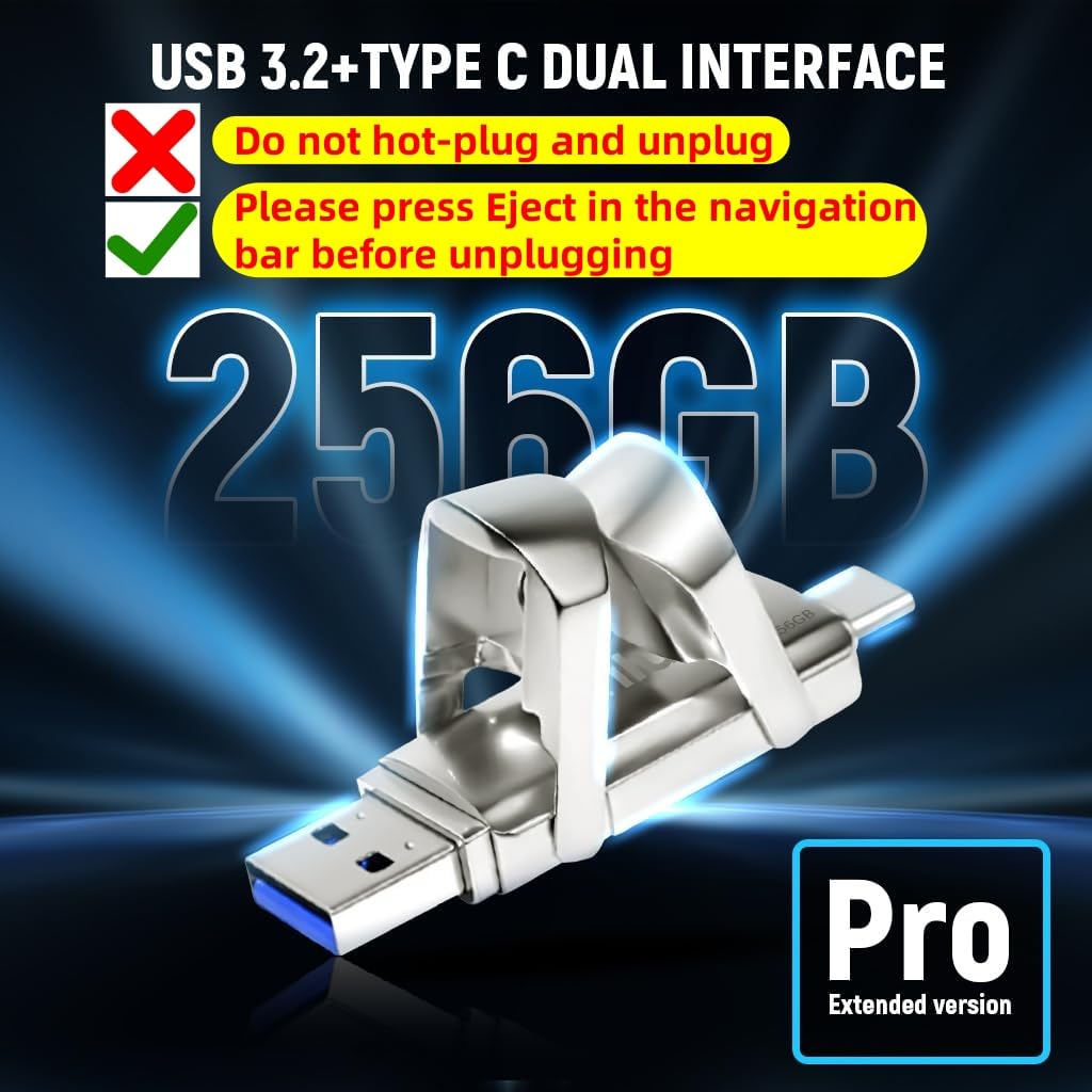 Verilux Pendrive 256GB for iPhone iPad Android PC with Dual USB C and A Ports | Frosted Metal Design