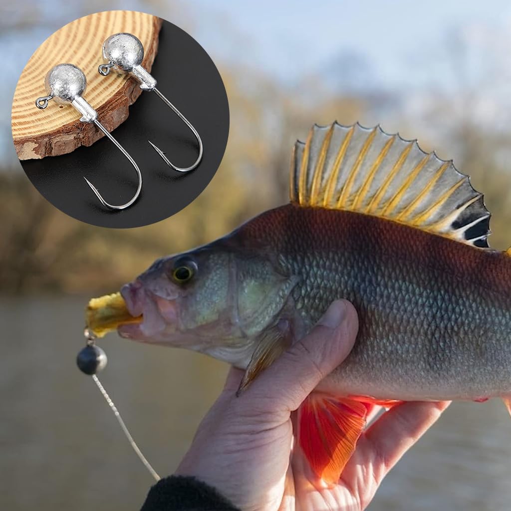 Proberos Fishing Hook Set for Freshwater and Saltwater with 25pcs and 5 Weights | Sharp Steel Round Lead Head