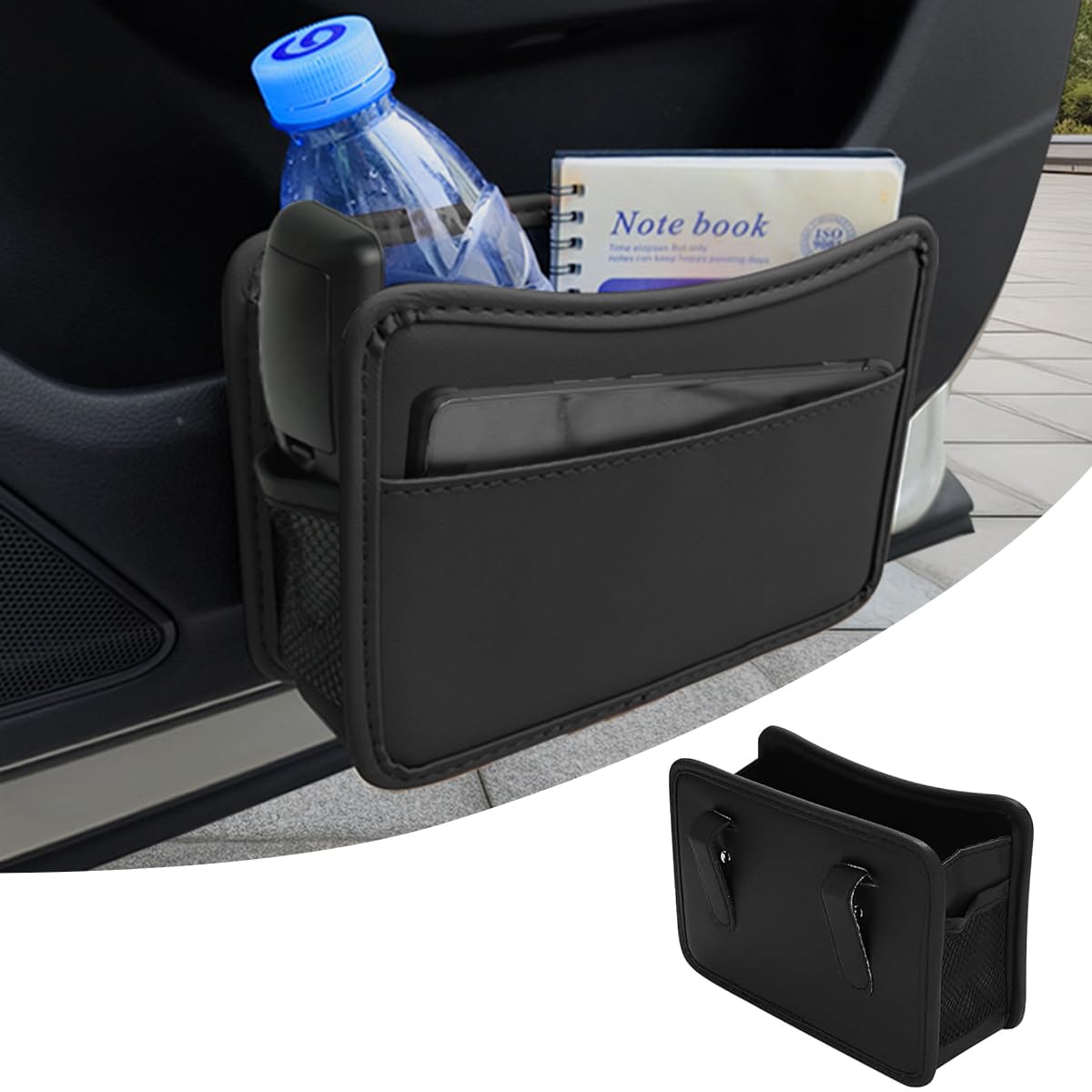 STHIRA Car Organizer for Door or Backseat with Dual Clip Design 21cm x 3cm x 14.5cm PU Leather Black | Multipurpose Trash Bin and Storage Pouch