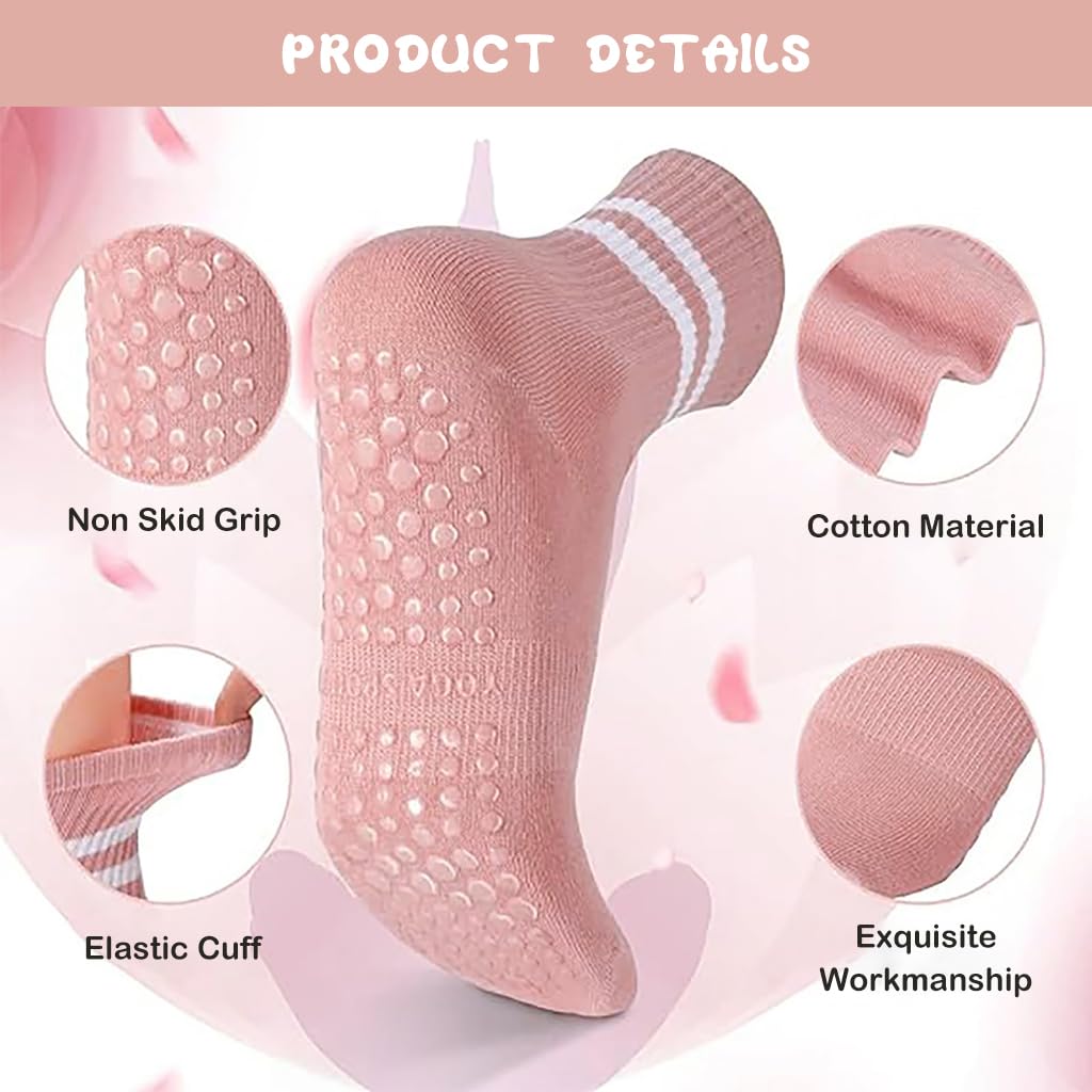 Zibuyu Yoga Socks for Women with Anti Slip Grip and Breathable Cotton | 6 Pairs Over Ankle