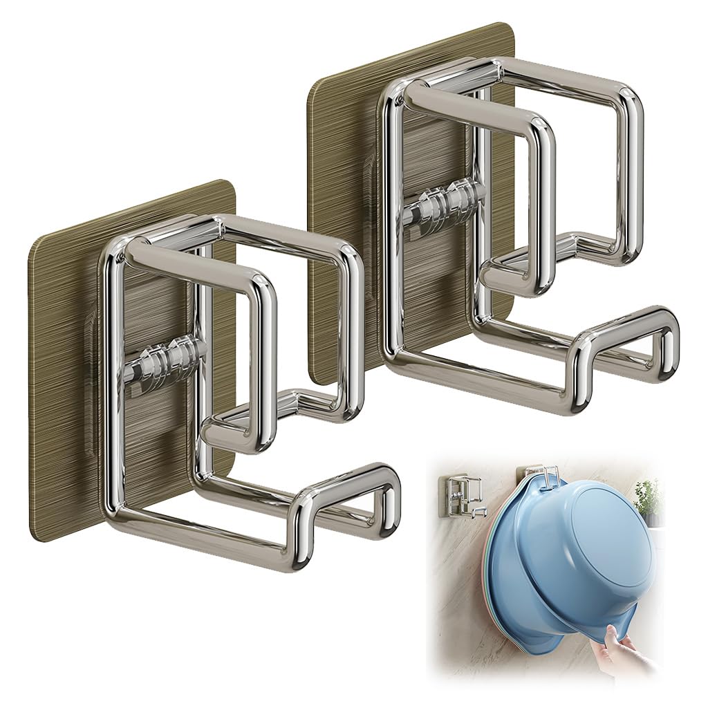 HASTHIP Washbasin Hooks for Wall with Stackable Holding System 2PCS Stainless Steel | Self Adhesive Bathroom and Kitchen Storage