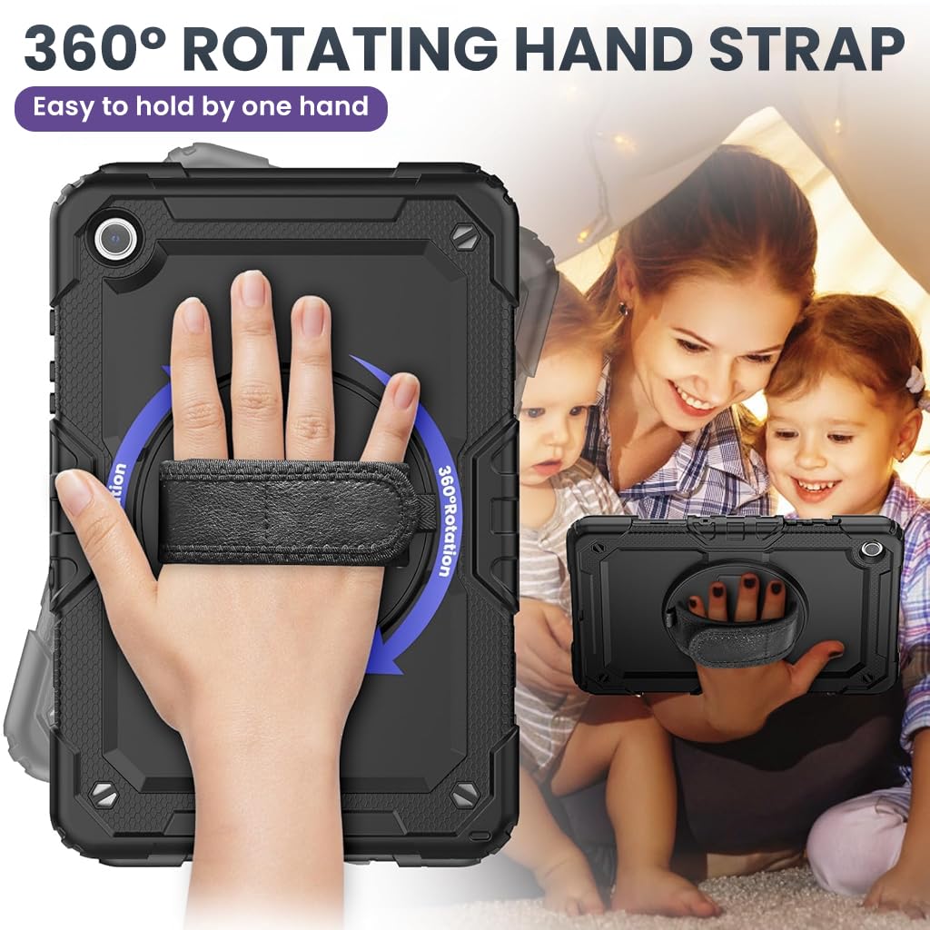 ZORBES Silicone Case for Samsung Tab A9 Plus 11 Inch 2023 with 360° Rotatable Grip and Kickstand | Detachable Sling Strap