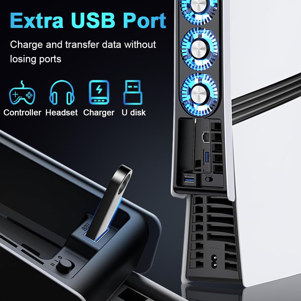 ZORBES USB Cooling Fan for PS5 Pro with Triple Fan Design and LED Blue Light | Low Noise