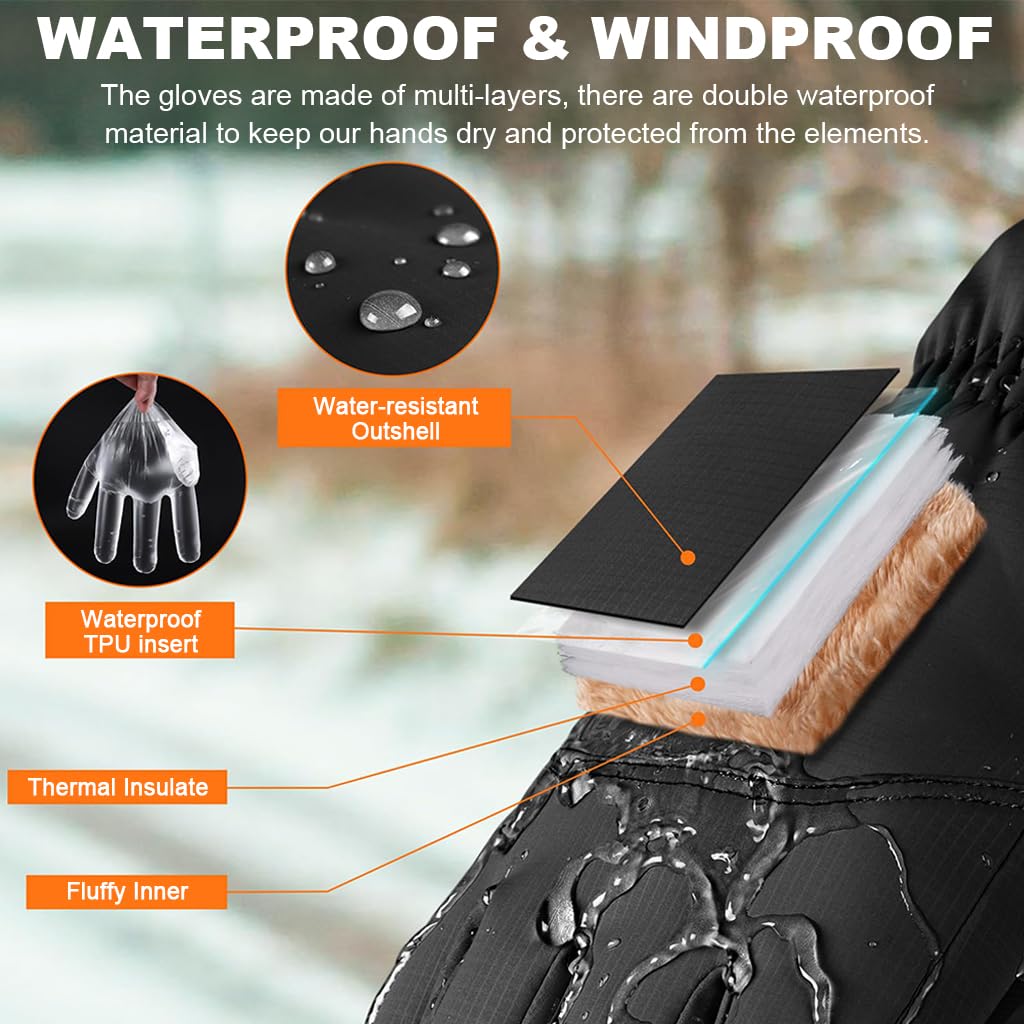 PROBEROS Winter Gloves for Men featuring Windproof Exterior and Anti Slip Grip | Plush Liner Warmth