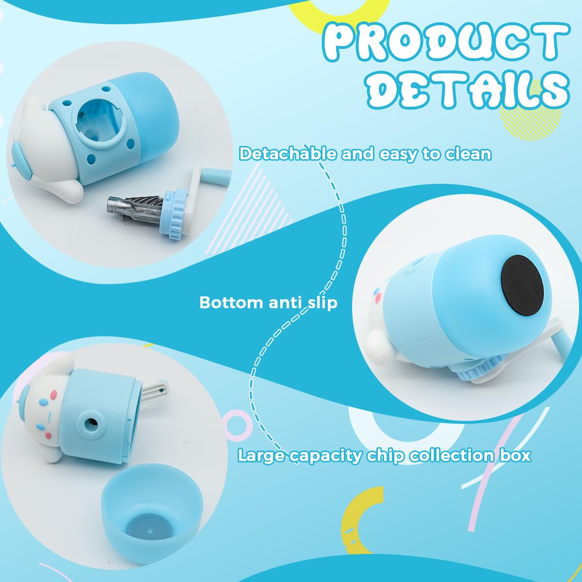 PATPAT Student Pencil Sharpener for 6–8mm Pencils with Crank Handle and Removable Dust Bin | Cute Cinnamoroll Design for Students and Artists