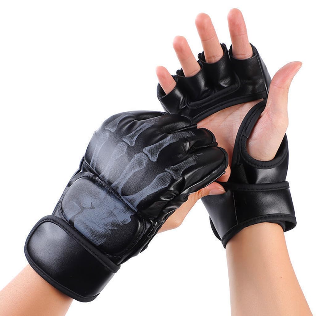 Optifit Boxing Gloves for Adult Training with EVA Foam Insert and Adjustable Wrist Wrap | PU Fingerless Design for Boxing and Muay Thai