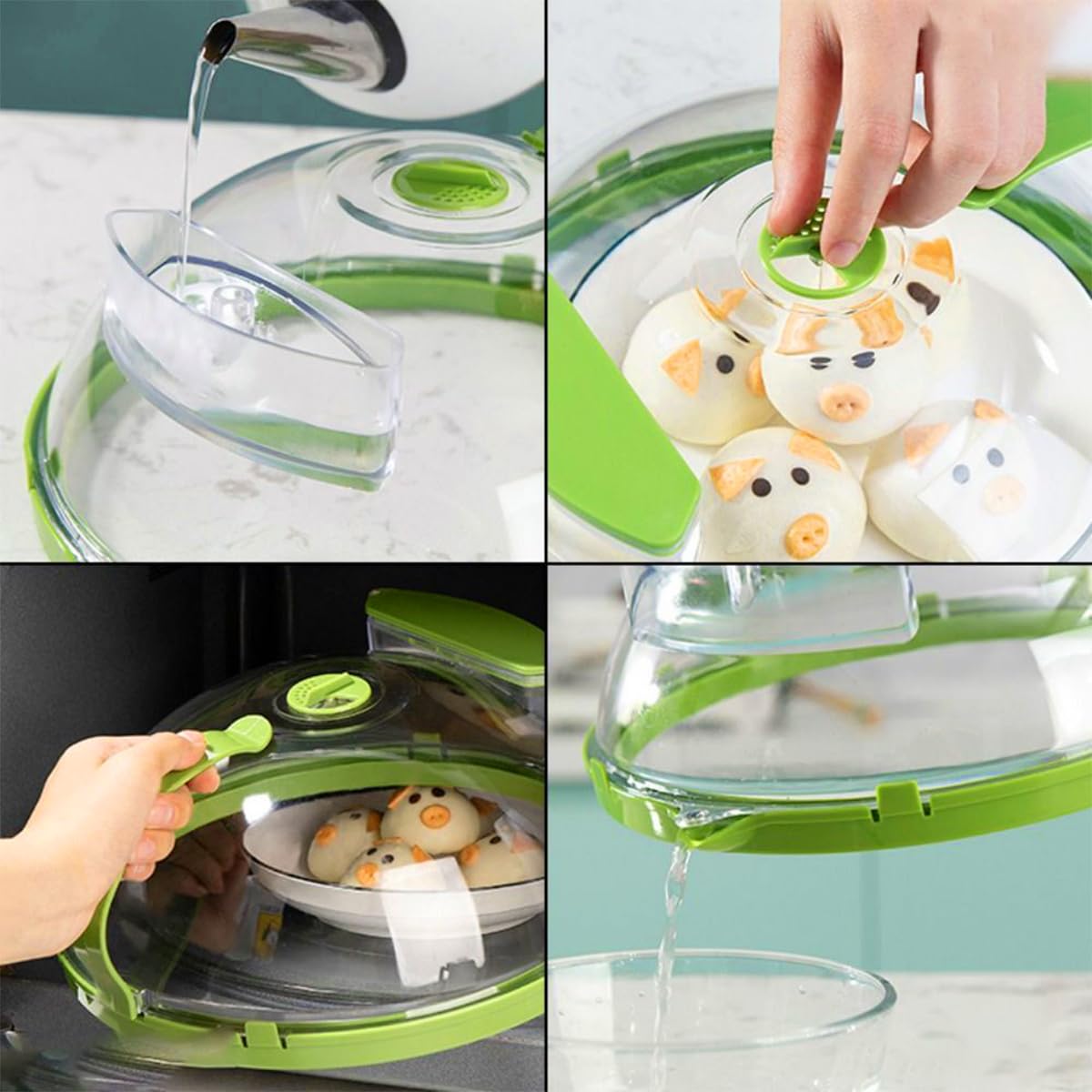Supvox Microwave Cover for Food with Handle and Water Storage Box 10 Inch Clear Green | Prevents Splatter and Keeps Meals Moist