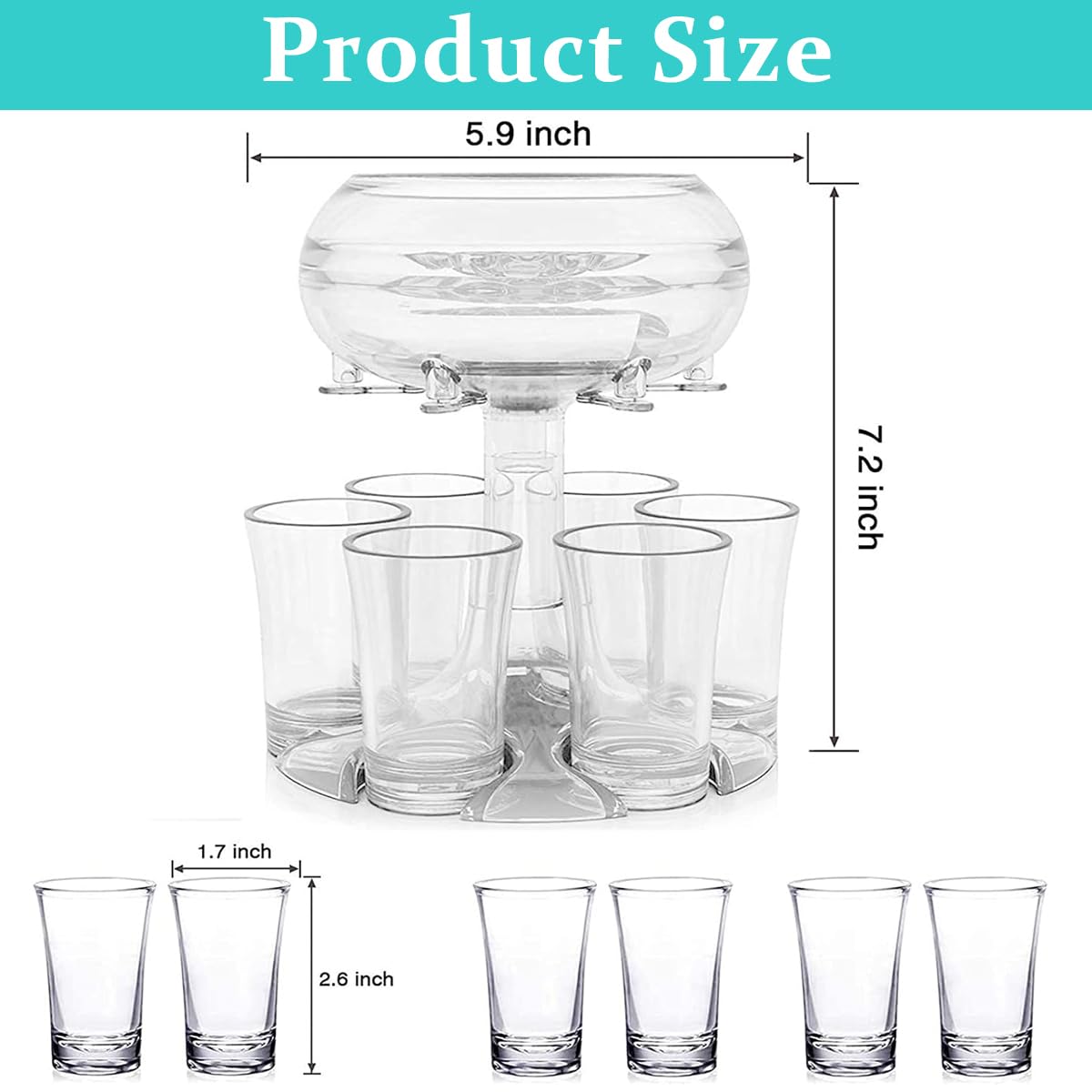 HASTHIP Acrylic Liquor Dispenser Set for Parties with 32oz Capacity and 6 Cup Outlets | Clear Acrylic Bar Accessory