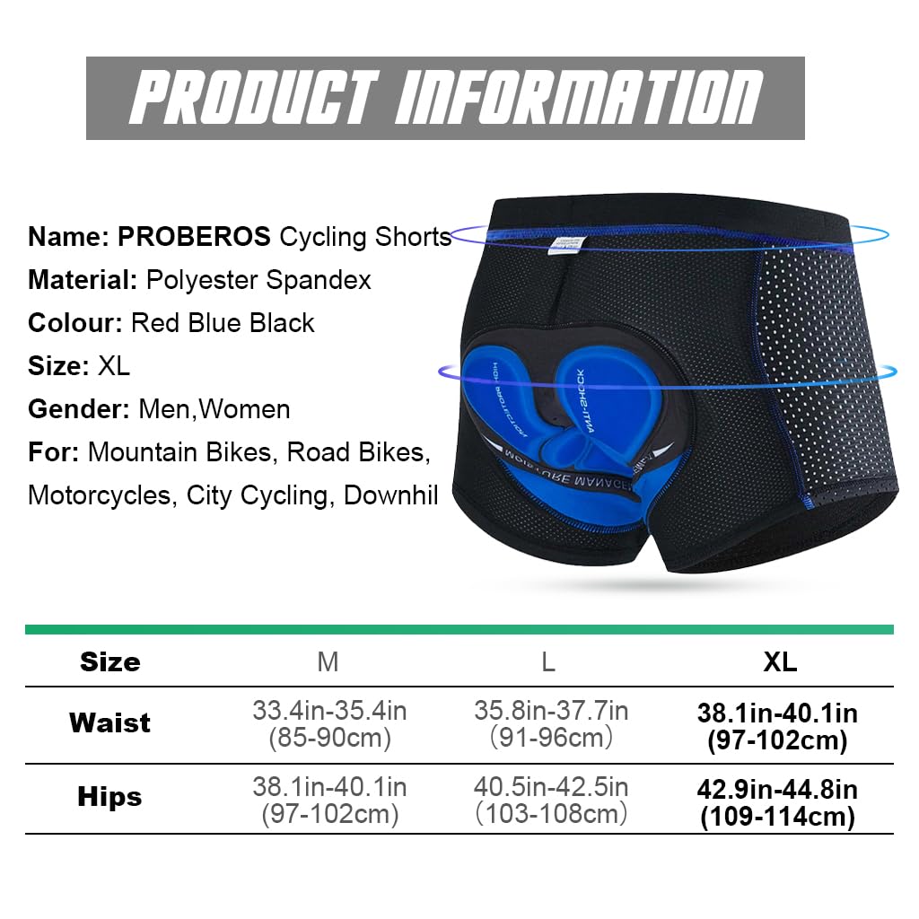 PROBEROS Men's Cycling Shorts for Long Rides with 3D Gel Foam Padding and Silicone Grip | Breathable Quick Dry Nylon Spandex
