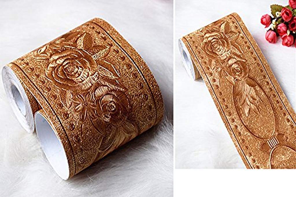 HASTHIP Peel and Stick Wall Border for Bathroom and Kitchen with 4 in x 16.4 ft PVC Trim | Removable Gold Floral Waterproof Design