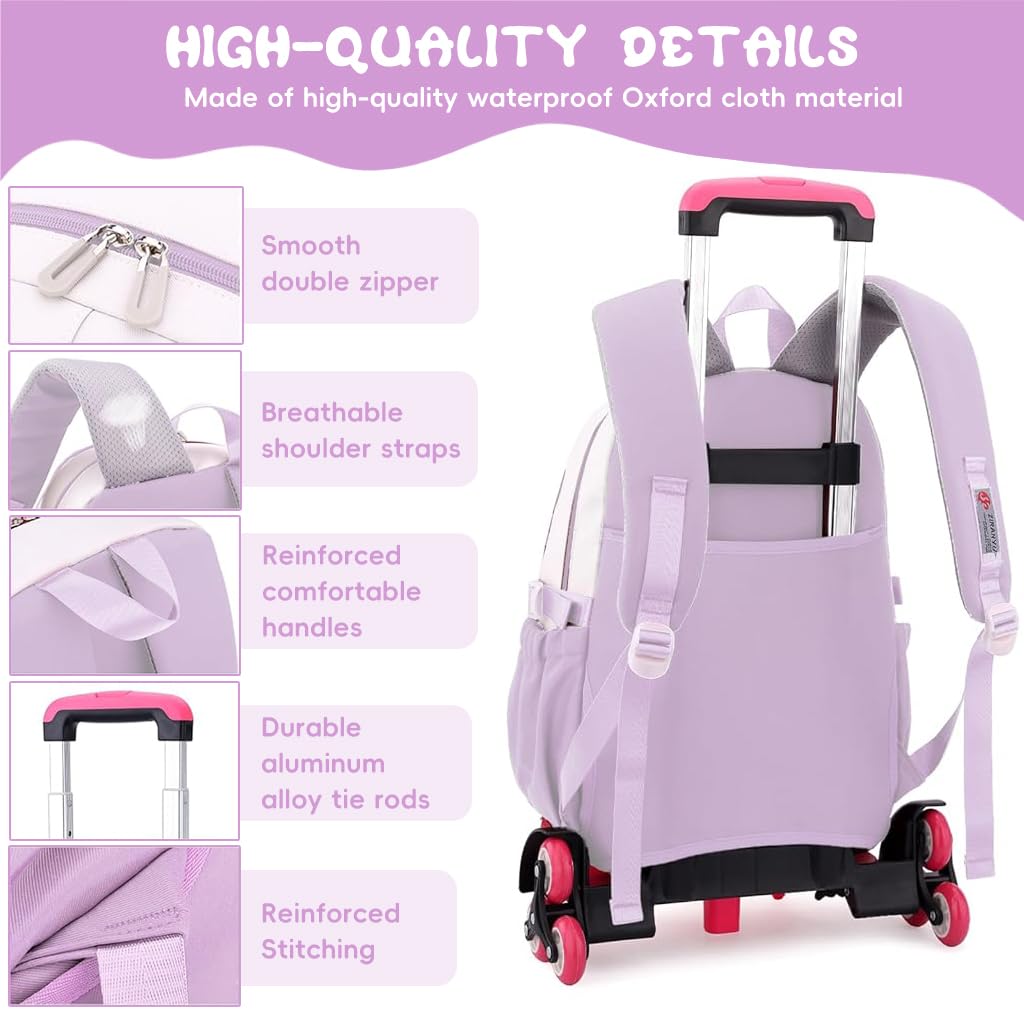 PALAY Trolley School Backpack for Girls with Detachable Wheels and Retractable Handle | Ideal for 6–12 Years Old Students