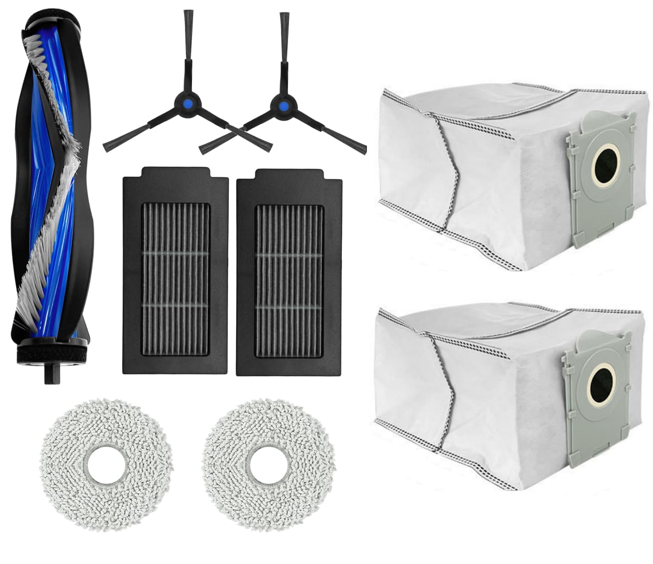 HASTHIP Replacement Parts for Ecovacs T50 PRO Omni Vacuum Cleaner with 9Pcs Kit | Includes Main Brush Side Brushes Filters Mop Cloth and Dust Bags