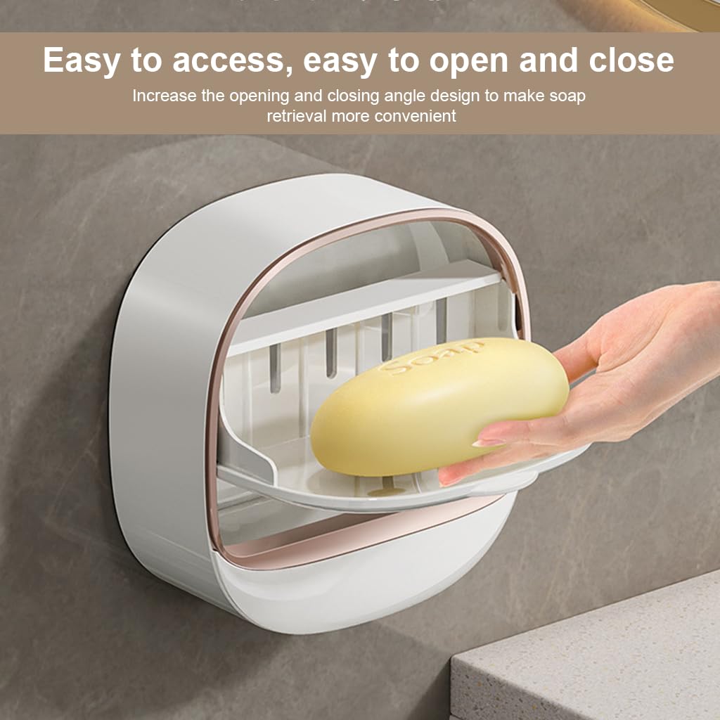 HASTHIP Soap Holder for Bathroom and Kitchen with Flip-Up Cover and 12x5x11.5cm PP Tray | Wall Mounted Space-Saving Design