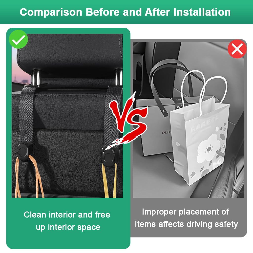 STHIRA Car Headrest Bag Hanger for Backseat Organization with Snap-on Strap | 4Pcs Set