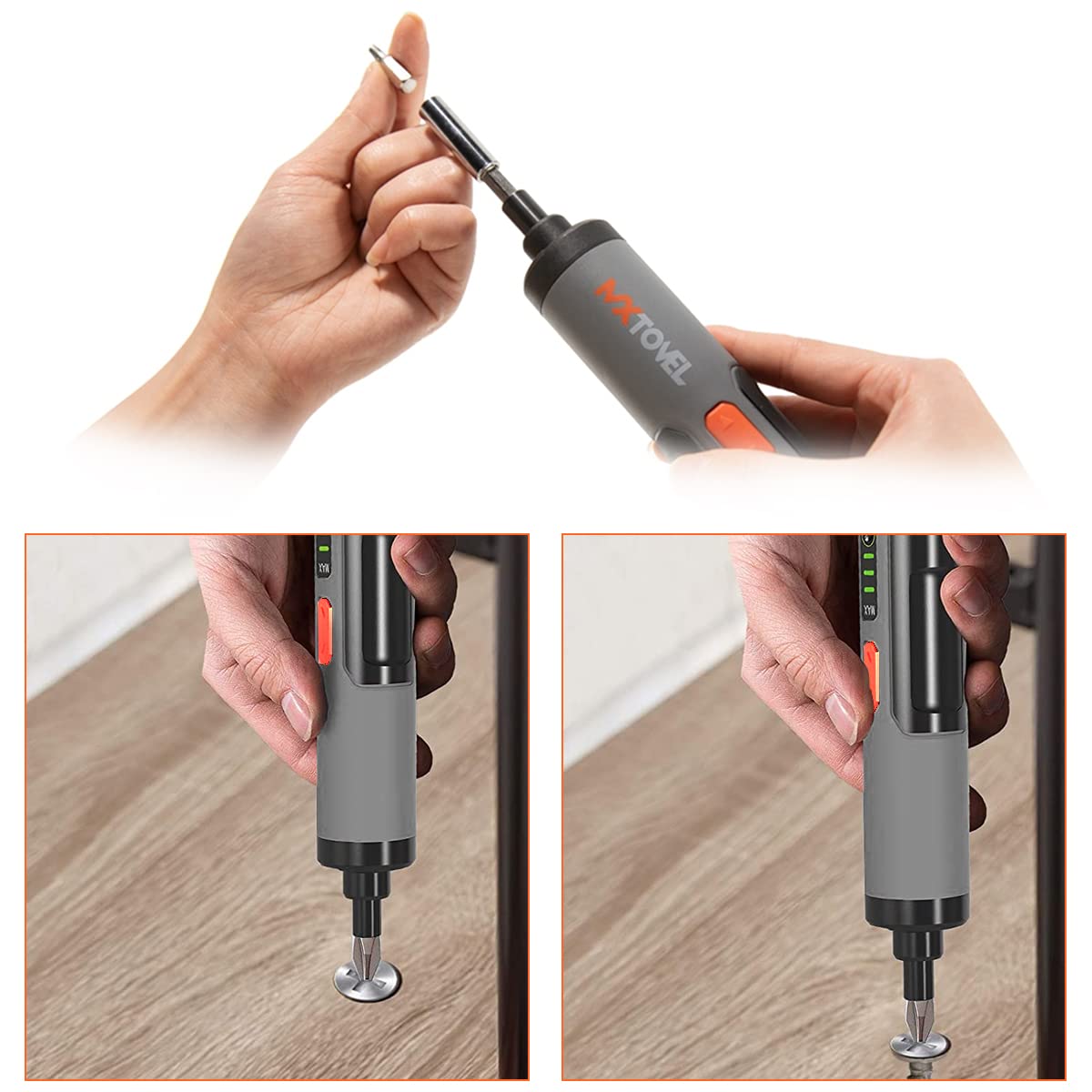 Verilux Handheld Electric Screwdriver Kit - 4V Cordless Electric Screwdriver, LED Work Light, 26 pieces Screwdriver Bits, Screw Adapter, Tool Case, USB C Cable, Power Screwdriver(Grey)