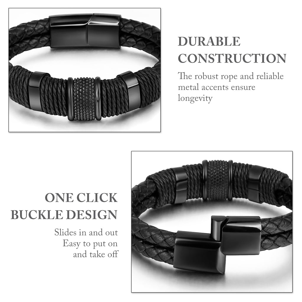 Zibuyu Bracelet for Men with Double Layer Leather and Sleek Metal Details | Gift for Husband